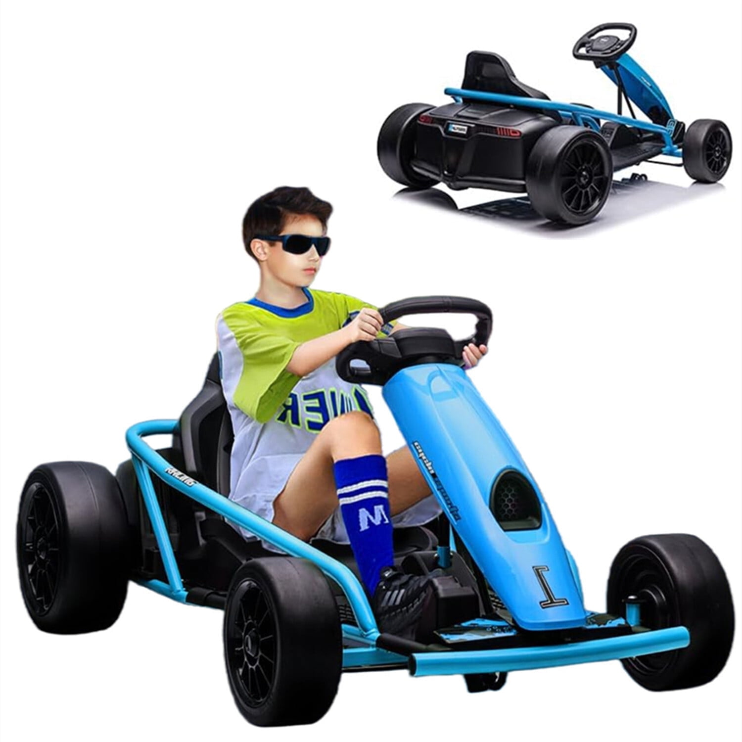 Sakiyr Go Kart for Kids Teens,24V Drifting Go Kart Ride On Toy with 2x300W Extra Powerful Motors Racing Drift Car,High Speed 8MPH,Large Seat,EVA Tire,High/Low Speed